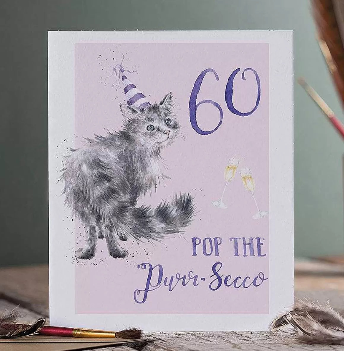 Outlet Wrendale Designs 60 Pop The Purr-Secco' Cat Birthday Card