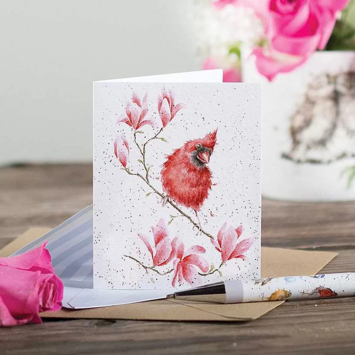 Hot Wrendale Designs Blossom' Cardinal Bird Enclosure Card