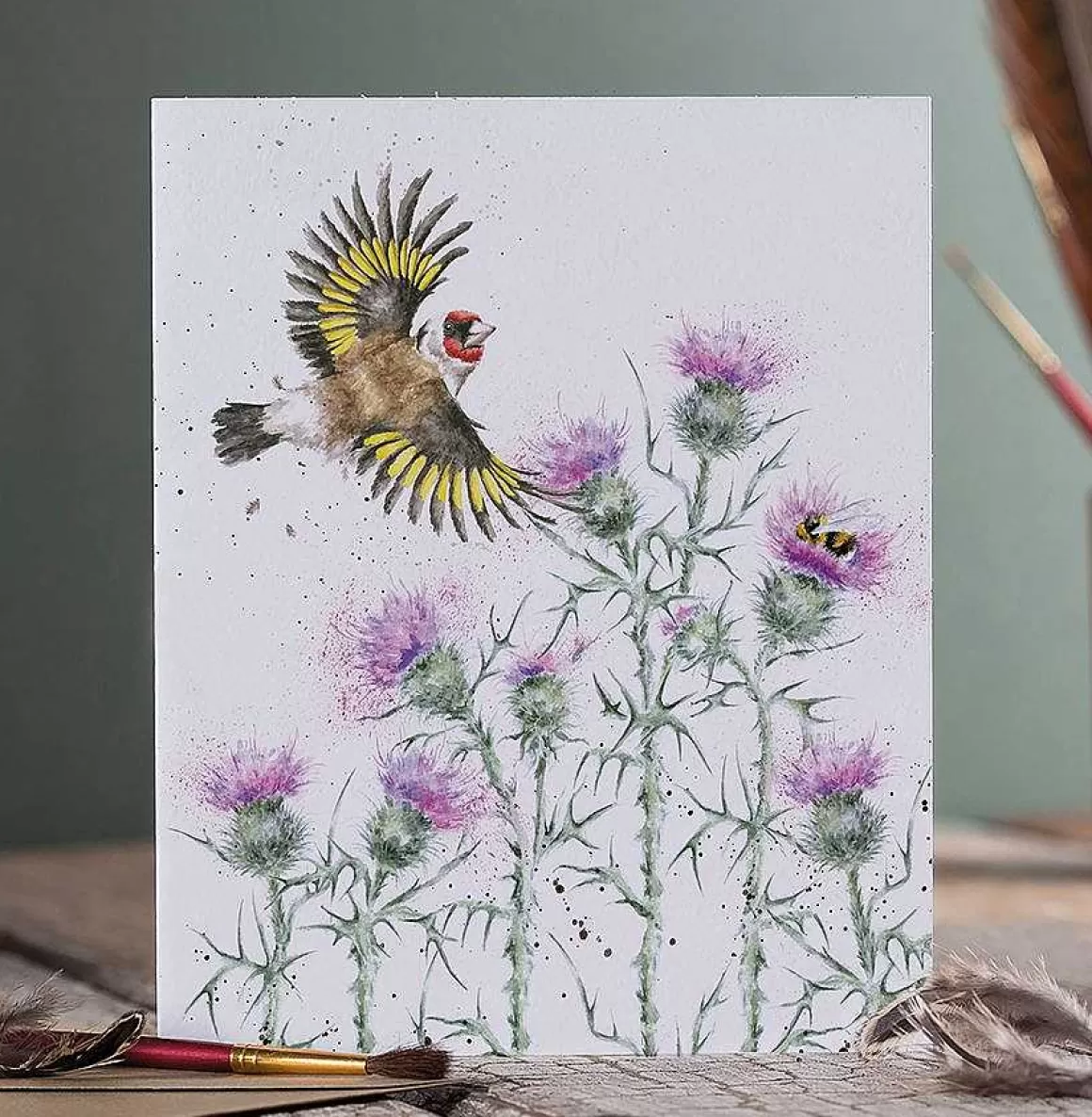 Hot Wrendale Designs Feathers And Thistles' Gold Finch Card